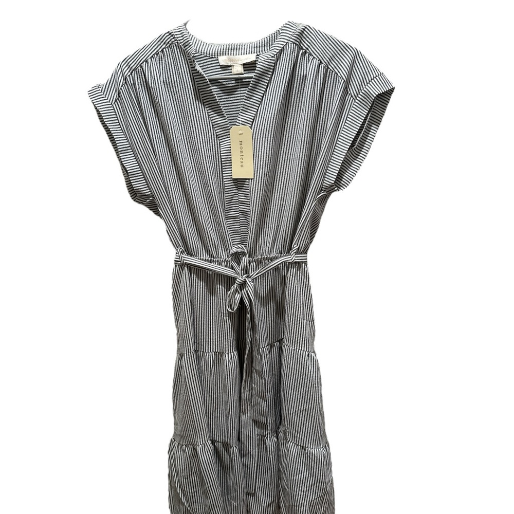 Montea Black and White Striped V-Neck Dress